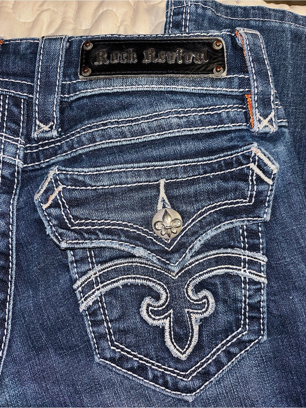 Rock Revival Dark Blue Embroidered Boot Cut Jeans - Picture 8 of 13